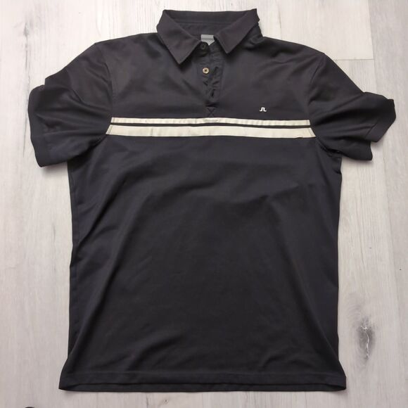 J Lindbergh Polo Mens Medium Black Jlindberg Logo Stripe Breathable - Picture 1 of 4